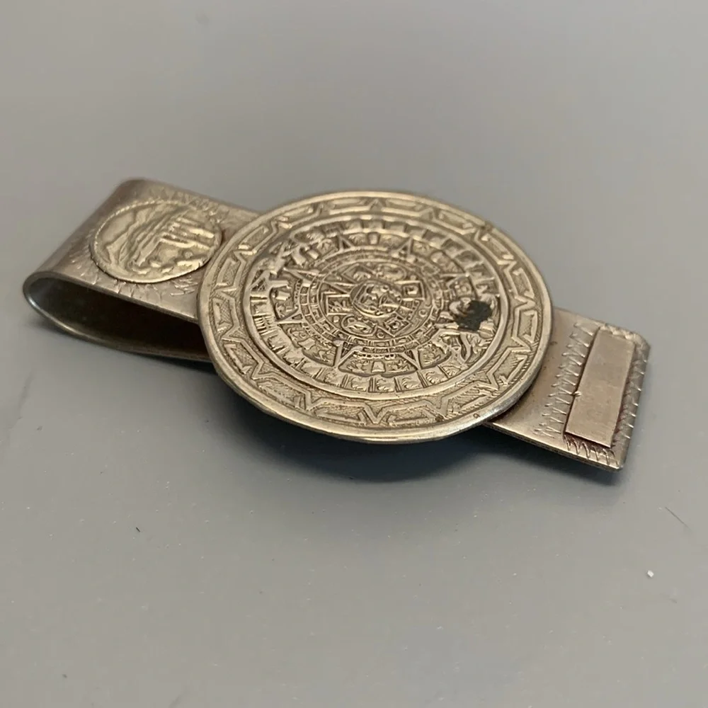 Vintage Mexican Aztec Calendar Design Alpaca Silver Money Clip